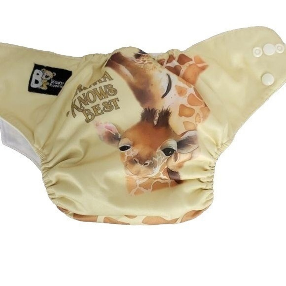 Bear Booties Momma Knows Best Giraffe Animal Print Baby Snaps Cloth Diaper